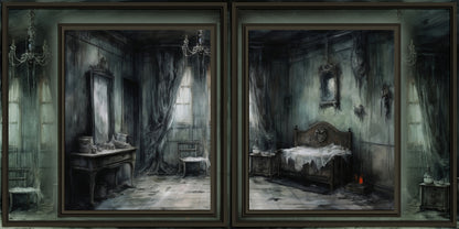 Creepy Rooms Background Pages - Set of 5 Double Page Layouts - 1796