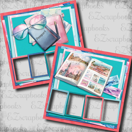 Pastel Travel Passport - EZ Digital Scrapbook Pages - INSTANT DOWNLOAD