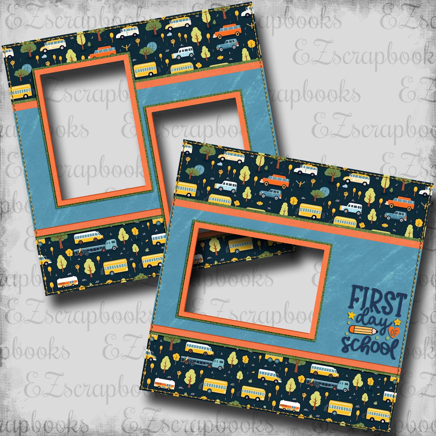 First Day of School Blue - EZ Digital Scrapbook Pages - INSTANT DOWNLOAD