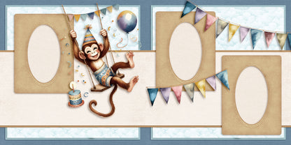 Birthday Boy Animals - Set of 5 Double Page Scrapbook Layouts - 25-1058