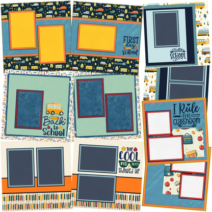 Back to School Blue - Set of 5 Double Page Scrapbook Layouts - 24-1002