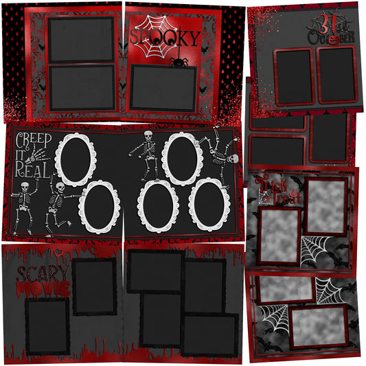 Red & Black Halloween - Set of 5 Double Page Scrapbook Layouts - 24-1006