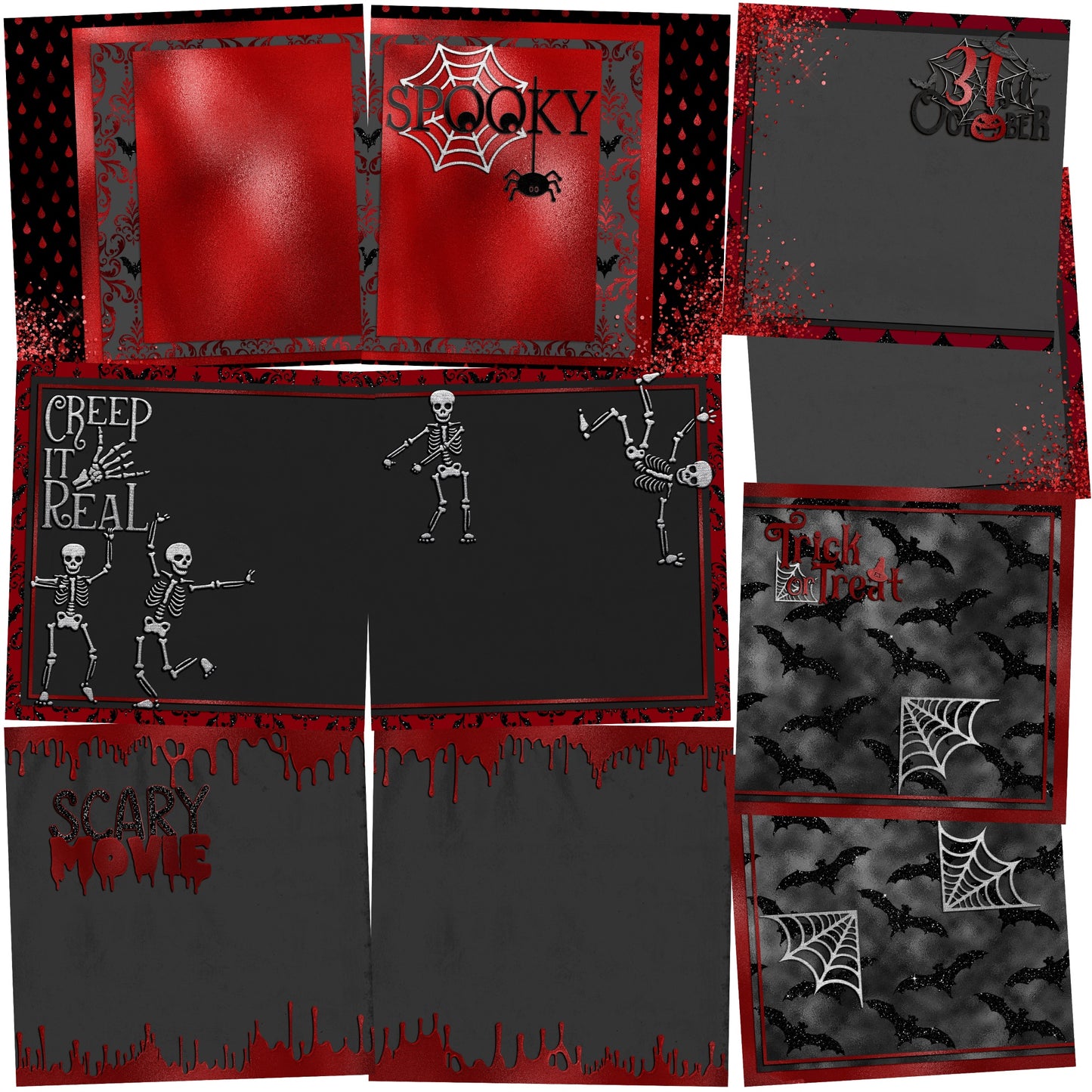 Red & Black Halloween NPM - Set of 5 Double Page Scrapbook Layouts - 24-1007