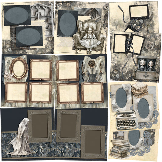 Creepy Old House - Halloween - Set of 5 Double Page Scrapbook Layouts - 24-1008