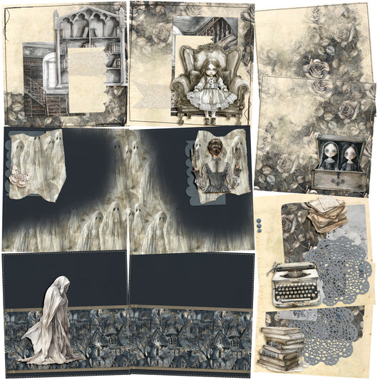 Creepy Old House EZ Background Pages -  Digital Bundle - 10 Digital Scrapbook Pages - INSTANT DOWNLOAD