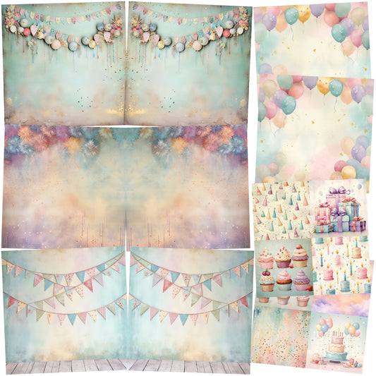 Pastel Birthday NPM - Set of 5 Double Page Scrapbook Layouts - 24-1019