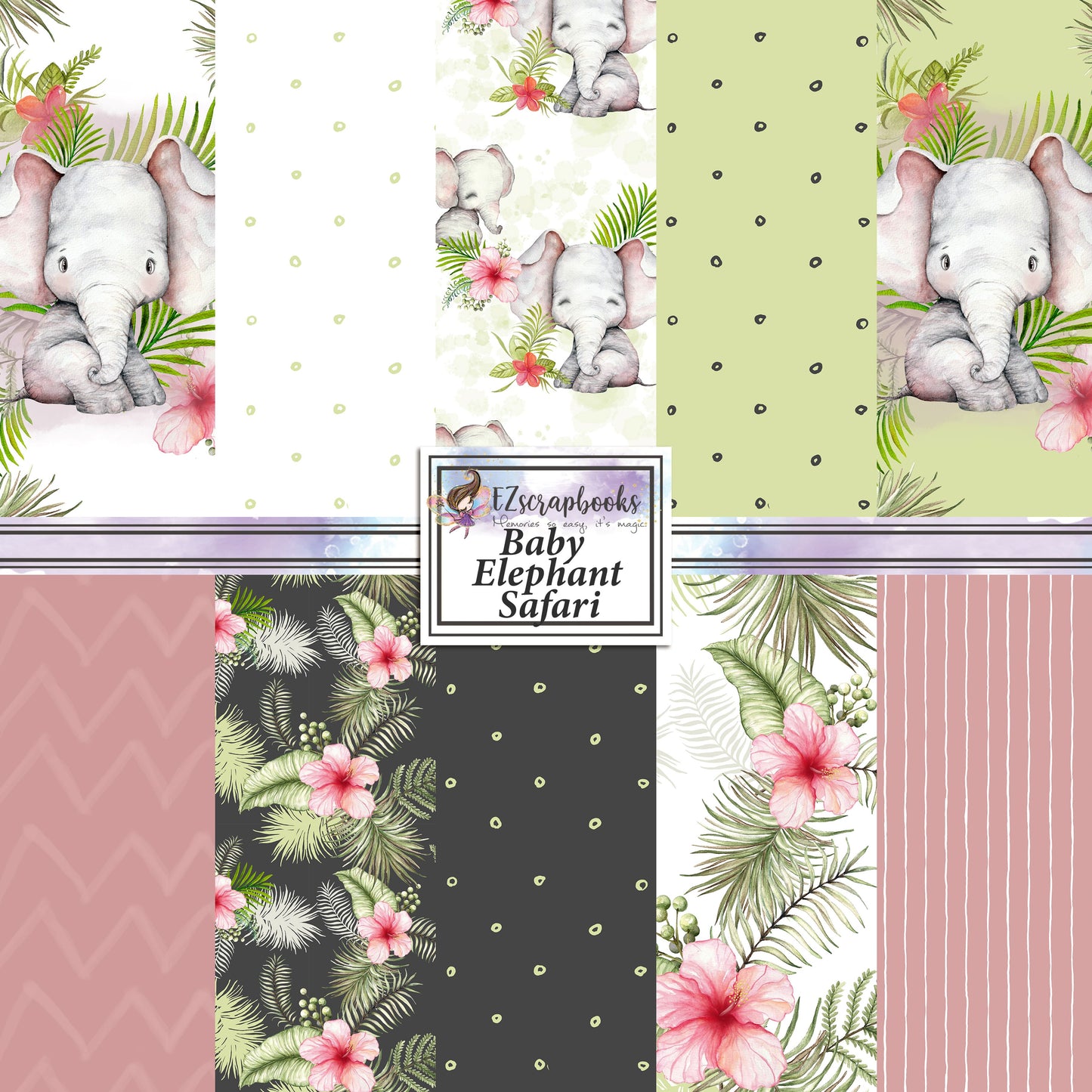 Baby Elephant Safari - 12X12 Scrapbook Paper Pack - 24-8002