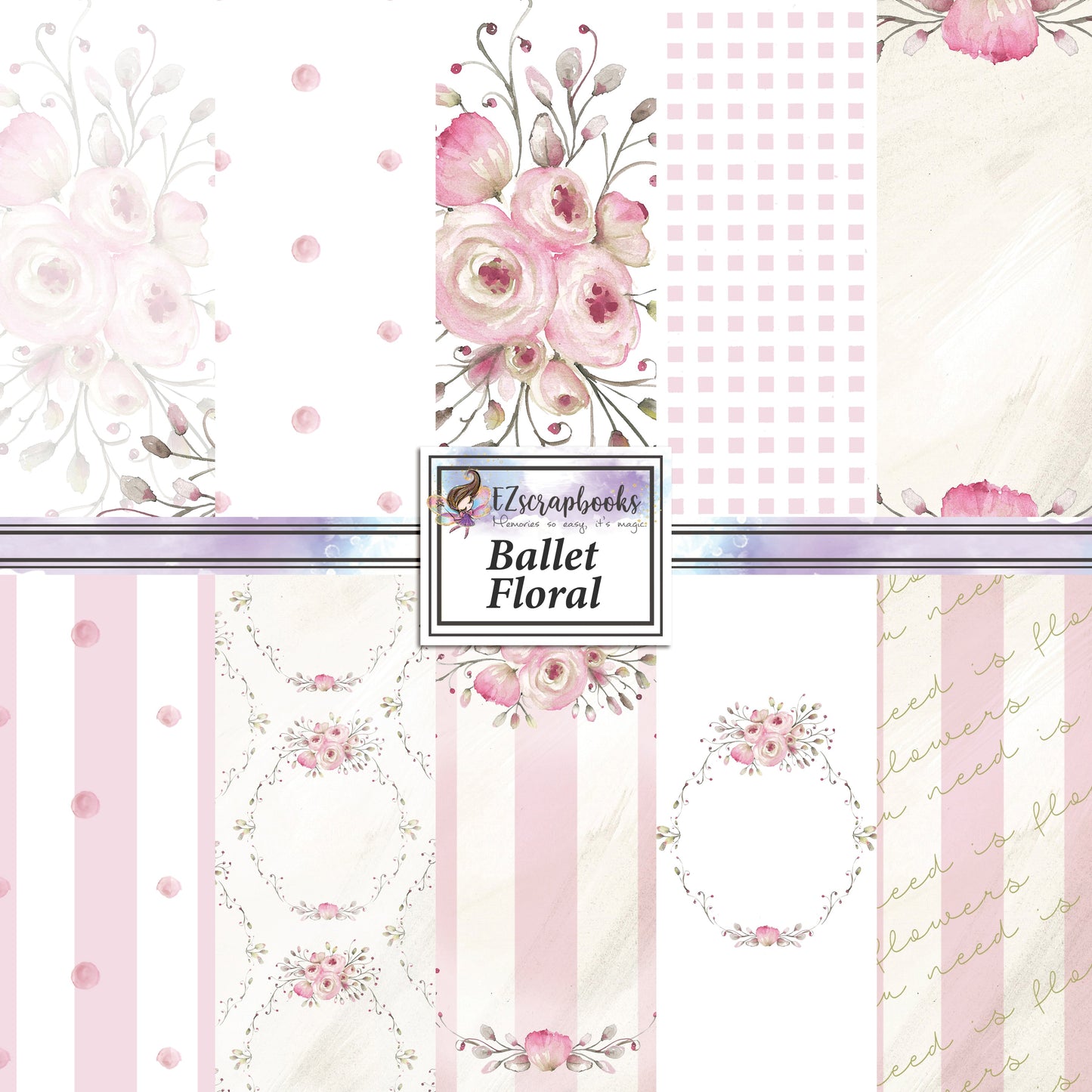 Ballet Floral - 12X12 Scrapbook Paper Pack - 24-8005