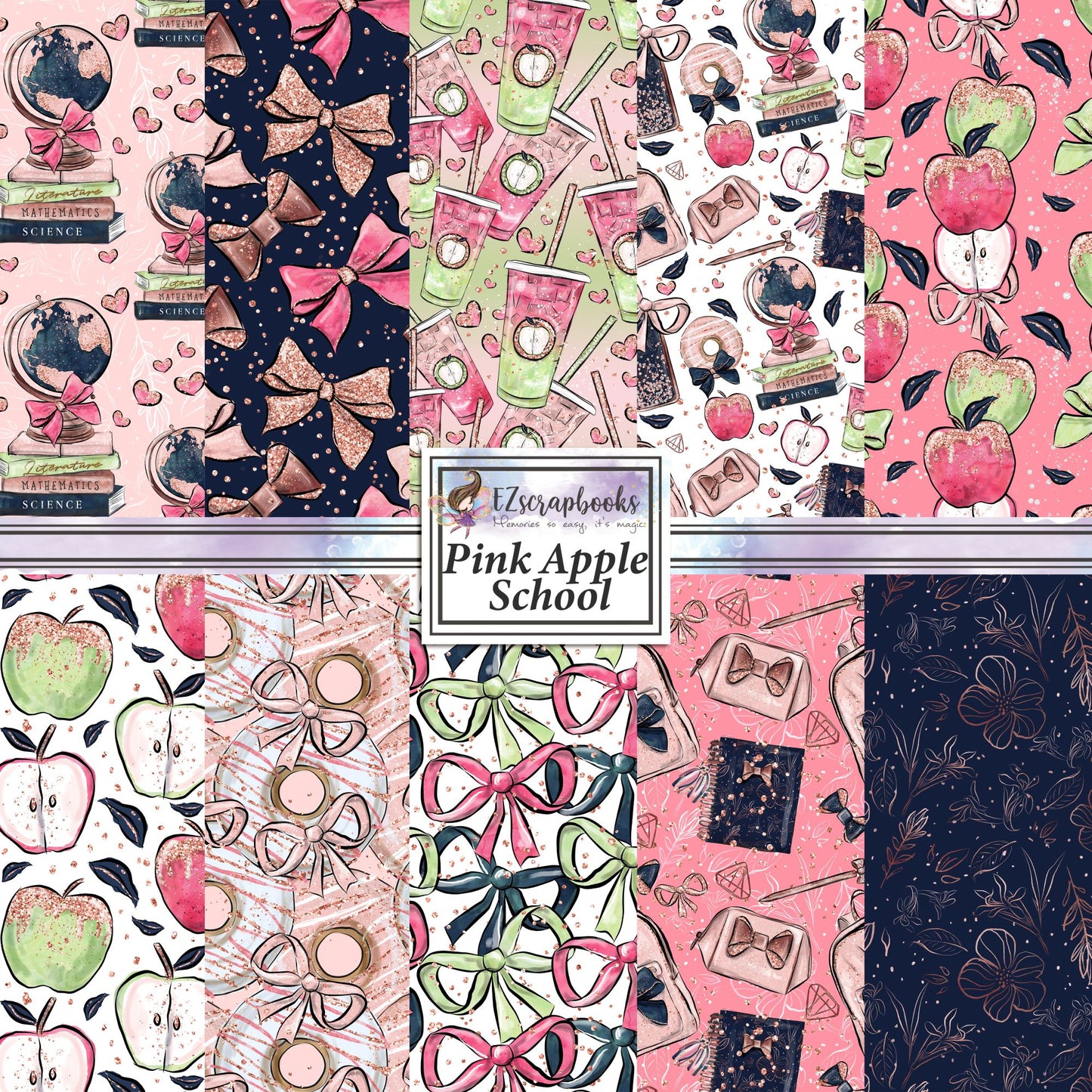 Pink Apple School - 12X12 Scrapbook Paper Pack - 24-8010