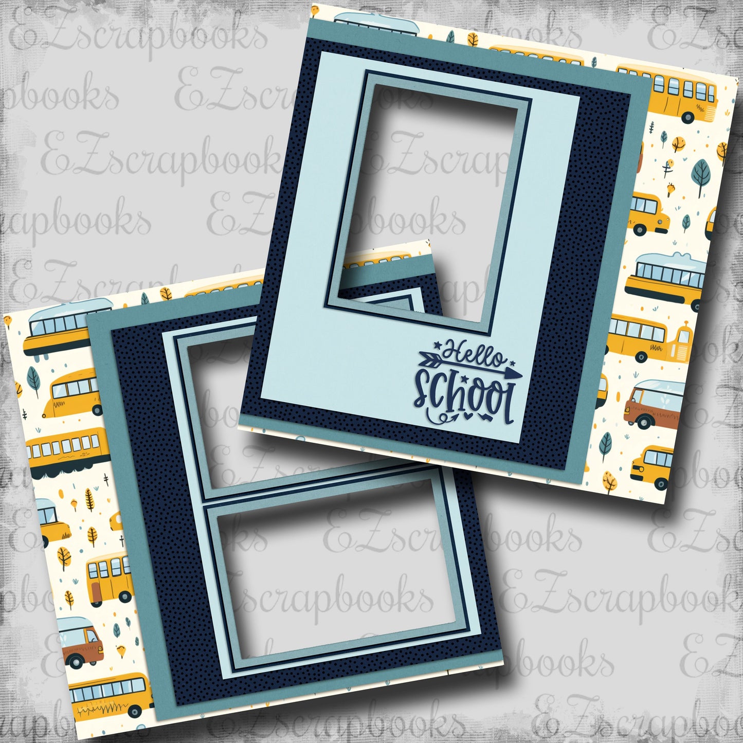 Hello School Blue - EZ Digital Scrapbook Pages - INSTANT DOWNLOAD