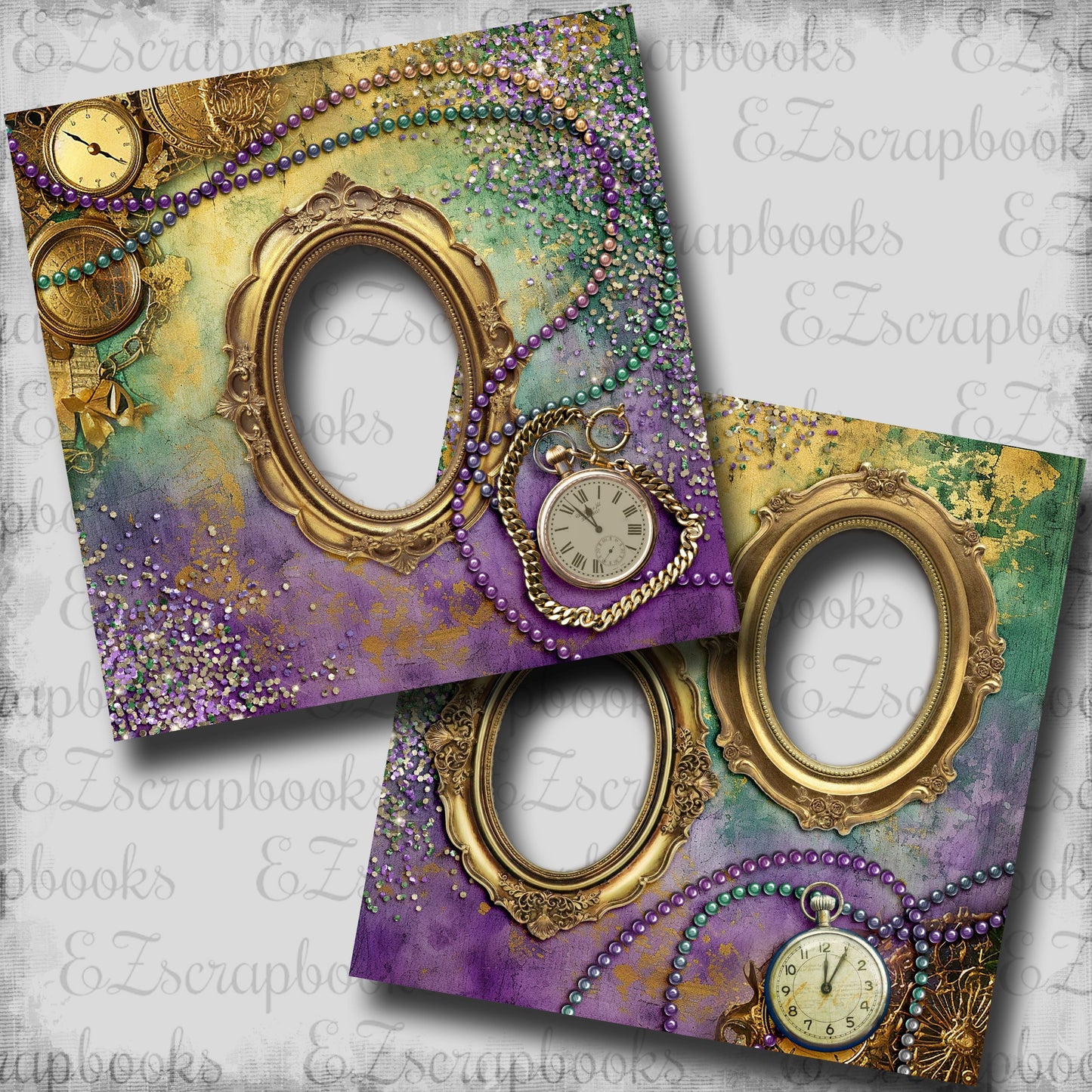 Mardi Gras Time - EZ Digital Scrapbook Pages - INSTANT DOWNLOAD