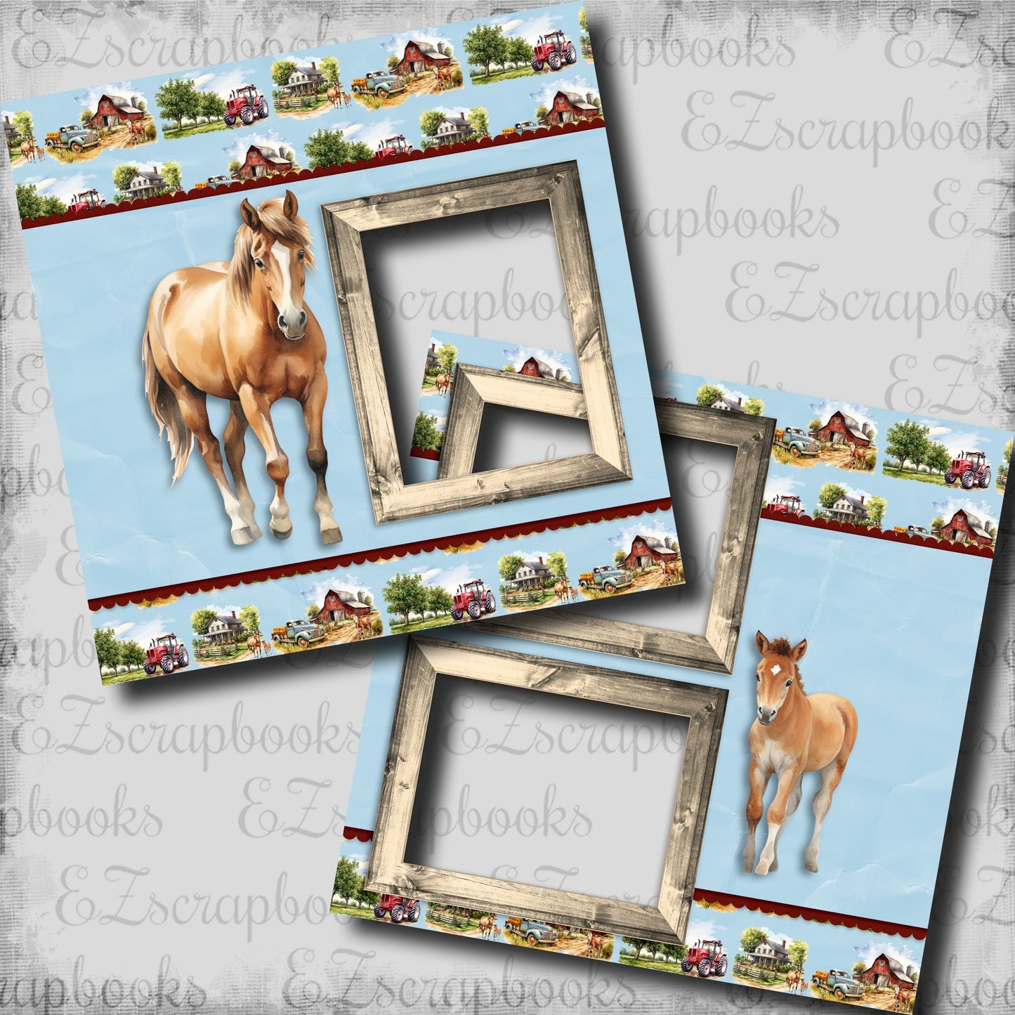 Down on the Farm Horses - EZ Digital Scrapbook Pages - INSTANT DOWNLOAD