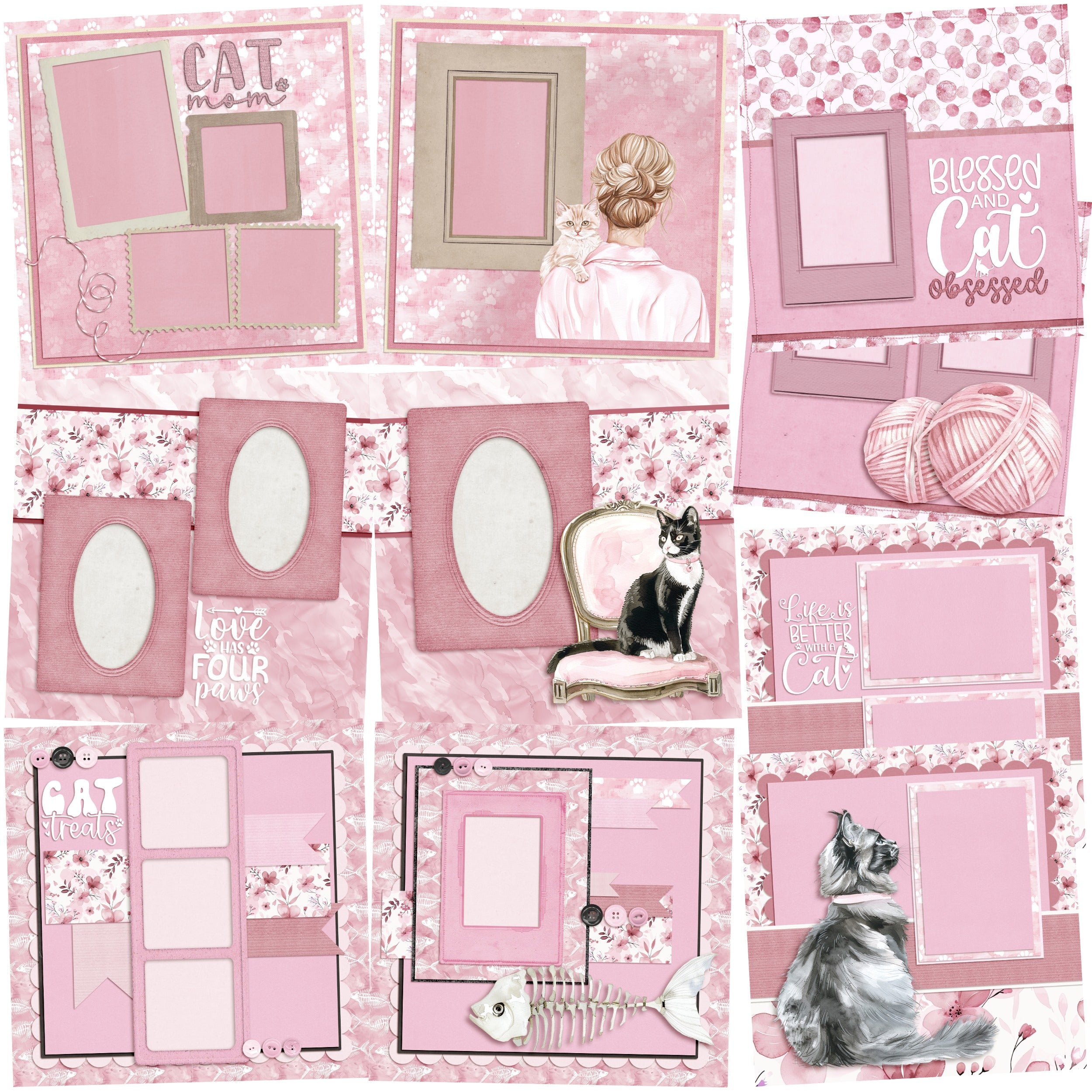 My Cat Scrapbook Set - 5 Double Page Layouts With 10 Premium Cardstock Pages