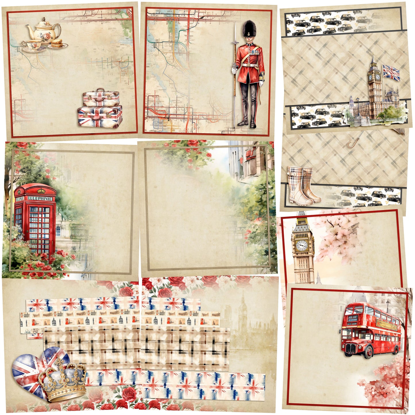 Hello London NPM - Set of 5 Double Page Scrapbook Layouts - 25-1011