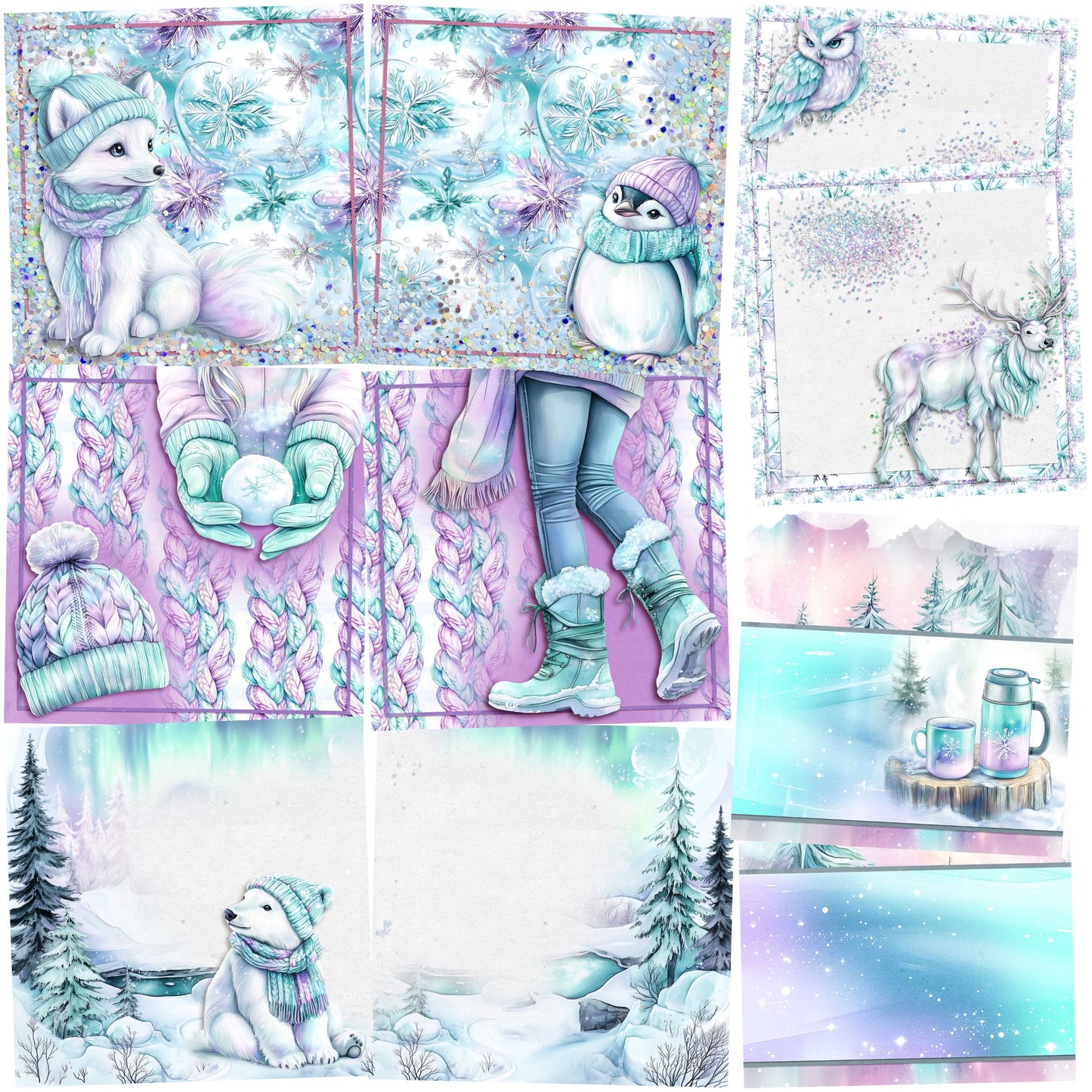 Polar Lights EZ Background Pages -  Digital Bundle - 10 Digital Scrapbook Pages - INSTANT DOWNLOAD