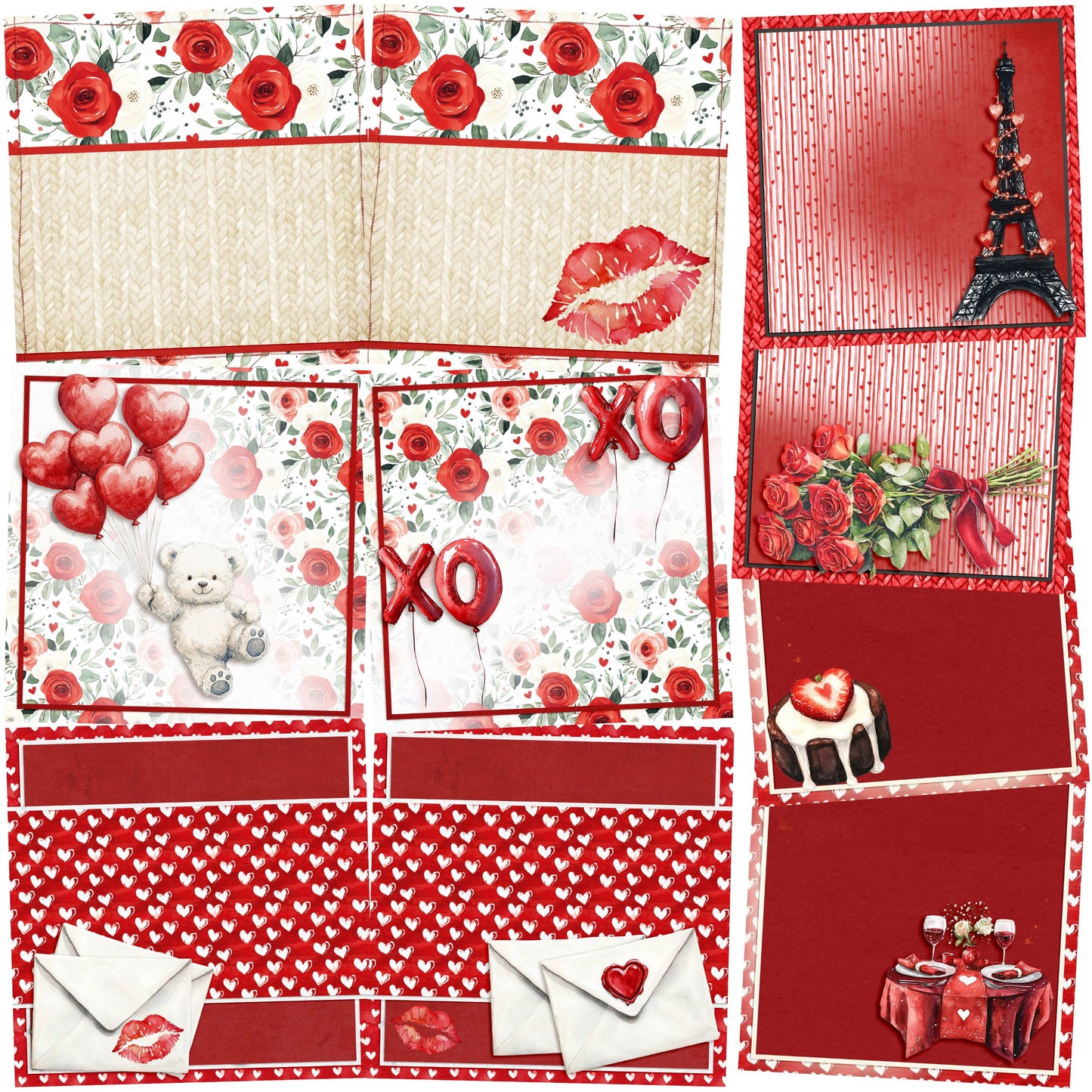 Valentine EZ Background Pages -  Digital Bundle - 10 Digital Scrapbook Pages - INSTANT DOWNLOAD