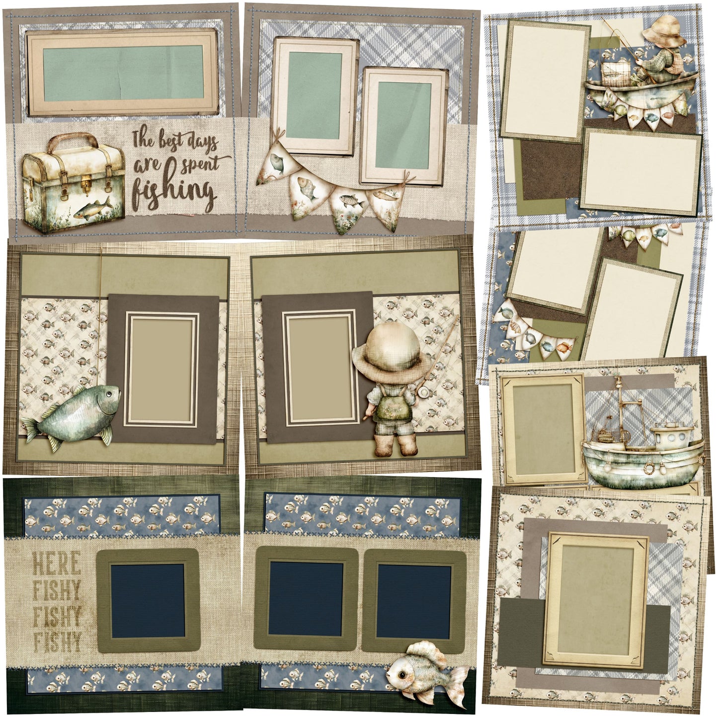 Cute Fisherman - Set of 5 Double Page Scrapbook Layouts - 25-1018