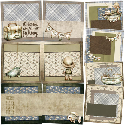 Cute Fisherman EZ Background Pages -  Digital Bundle - 10 Digital Scrapbook Pages - INSTANT DOWNLOAD
