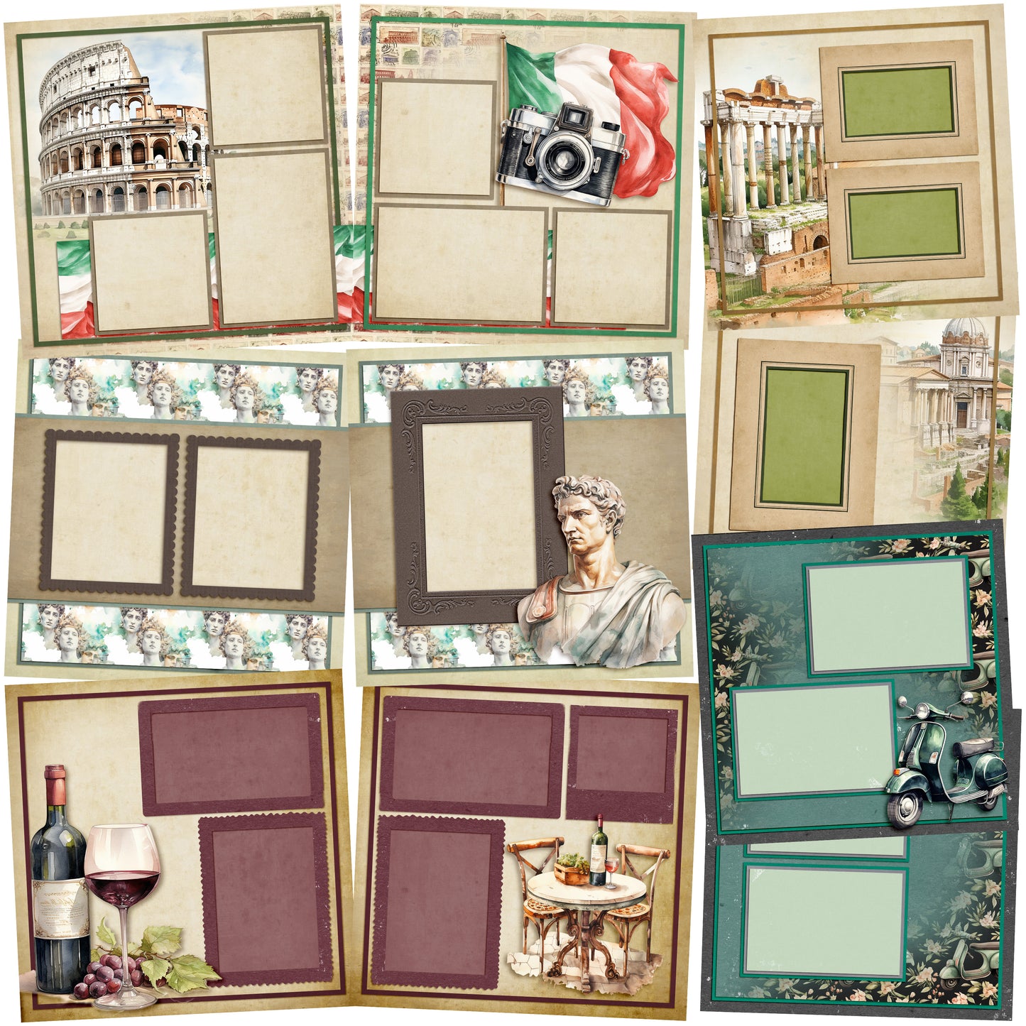 Ciao Roma - Set of 5 Double Page Scrapbook Layouts - 25-1020