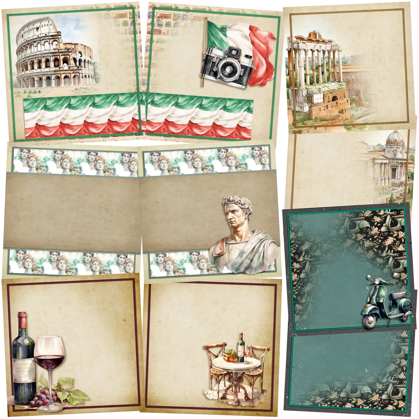 Ciao Roma EZ Background Pages -  Digital Bundle - 10 Digital Scrapbook Pages - INSTANT DOWNLOAD