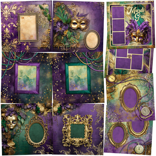 Mardi Gras Time - Set of 5 Double Page Scrapbook Layouts - 25-1022