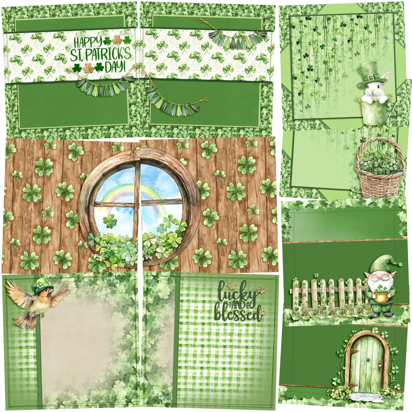 Lucky Cottage EZ Background Pages -  Digital Bundle - 10 Digital Scrapbook Pages - INSTANT DOWNLOAD