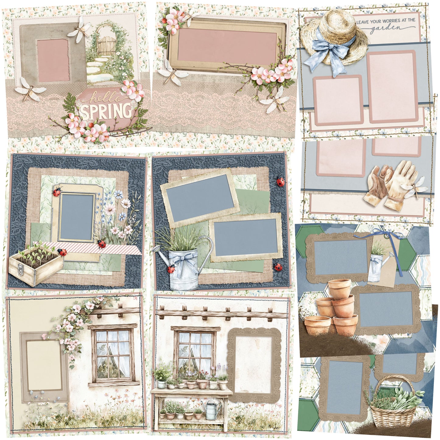 Spring Garden - Set of 5 Double Page Scrapbook Layouts - 25-1030