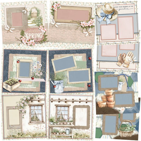 Spring Garden - Set of 5 Double Page Scrapbook Layouts - 25-1030