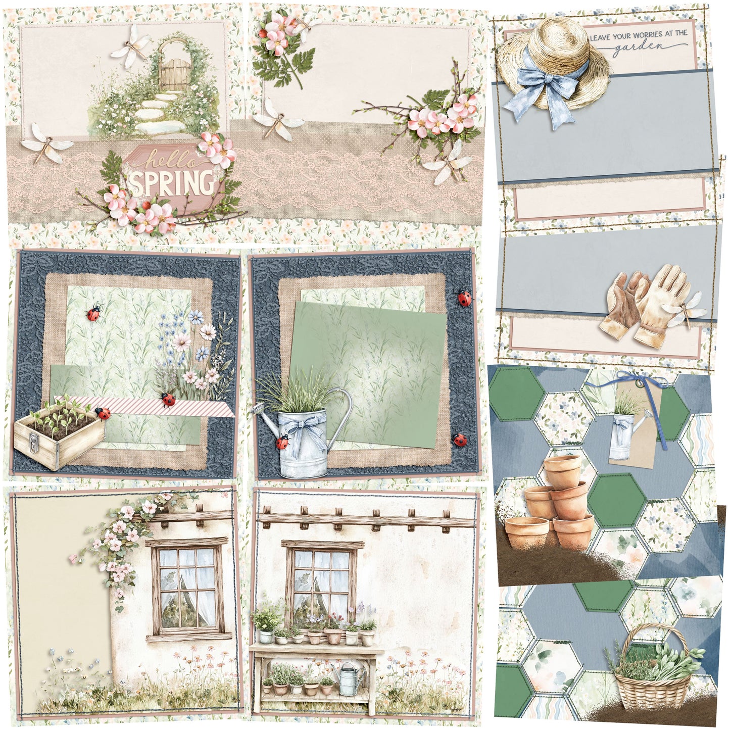 Spring Garden EZ Background Pages -  Digital Bundle - 10 Digital Scrapbook Pages - INSTANT DOWNLOAD