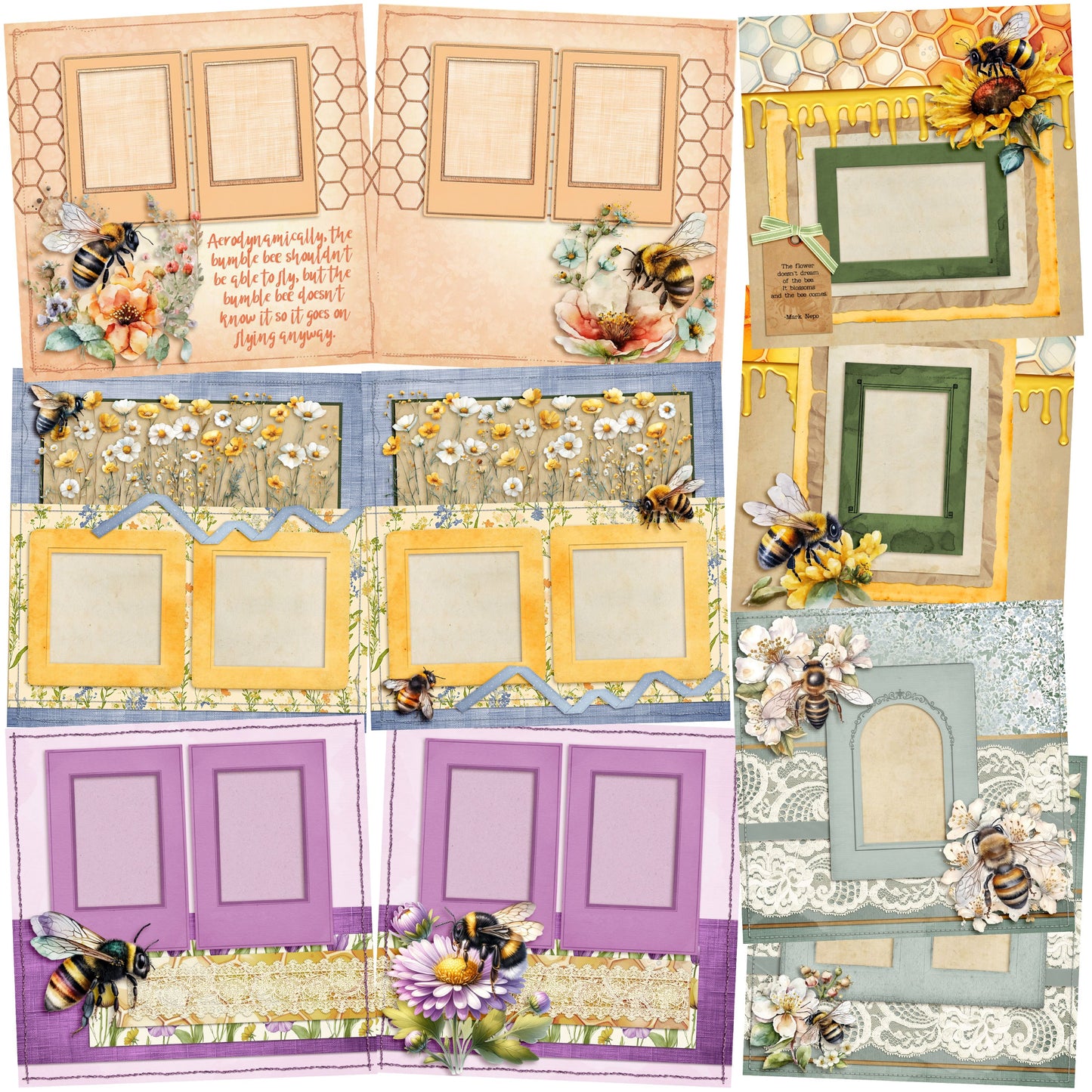 Honey Bee - Set of 5 Double Page Scrapbook Layouts - 25-1034
