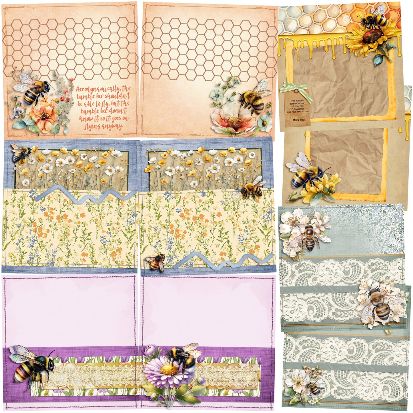 Honey Bee EZ Background Pages -  Digital Bundle - 10 Digital Scrapbook Pages - INSTANT DOWNLOAD