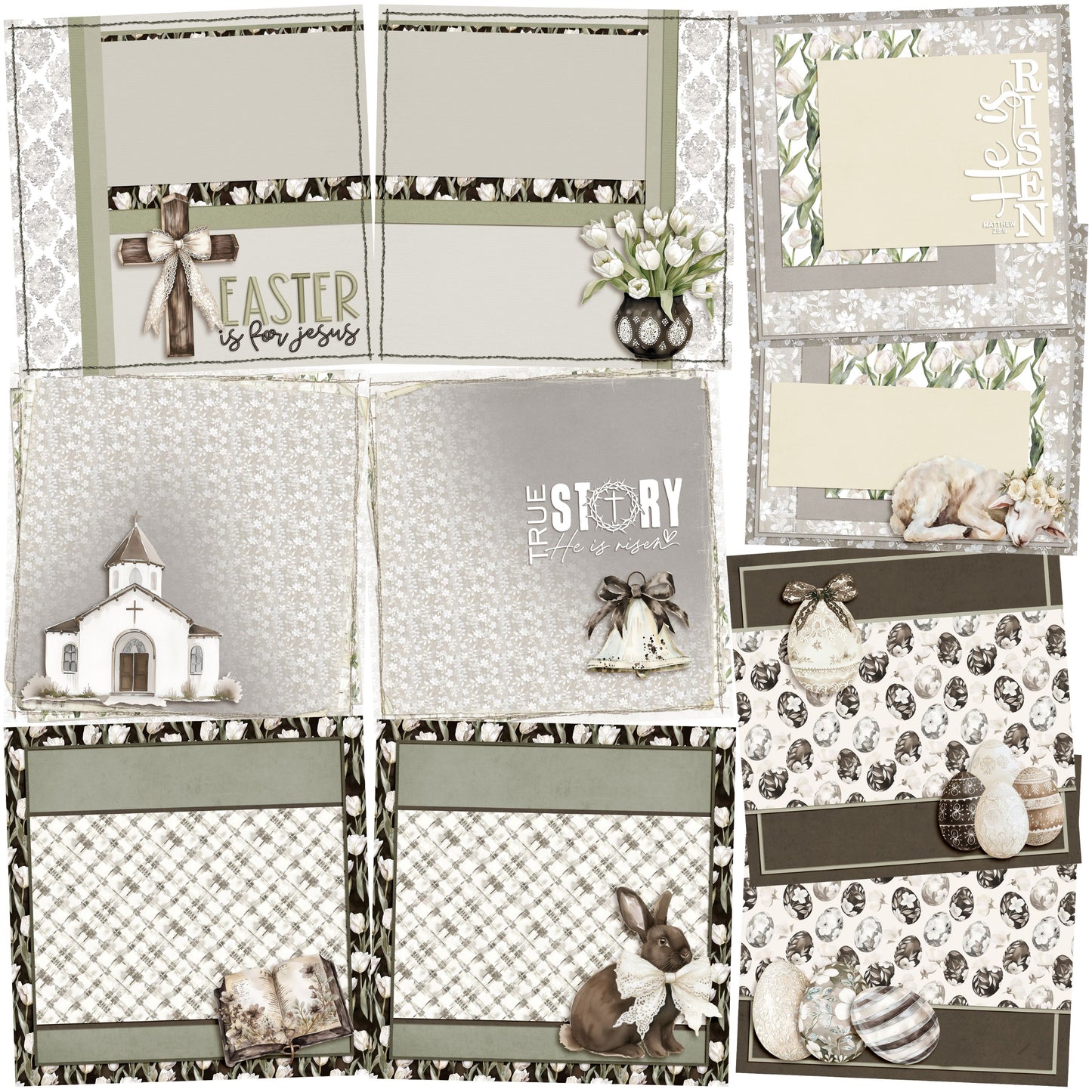 Easter Lace EZ Background Pages -  Digital Bundle - 10 Digital Scrapbook Pages - INSTANT DOWNLOAD