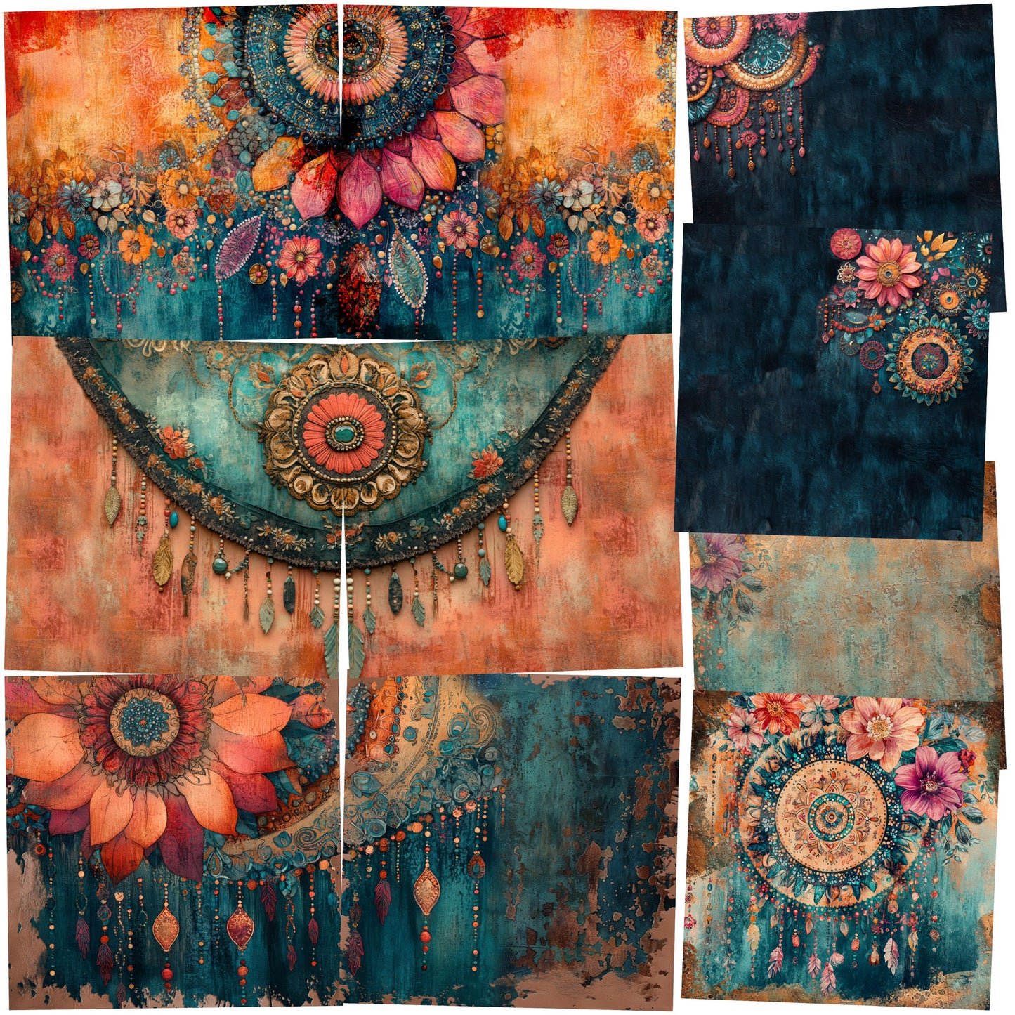 Boho Summer NPM - Set of 5 Double Page Scrapbook Layouts - 25-1040