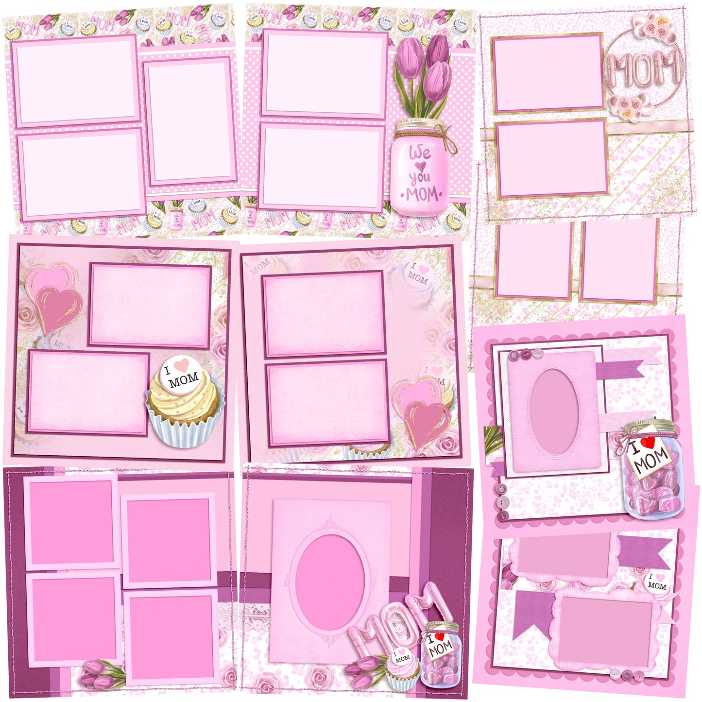 I Heart Mom - Set of 5 Double Page Scrapbook Layouts - 25-1042