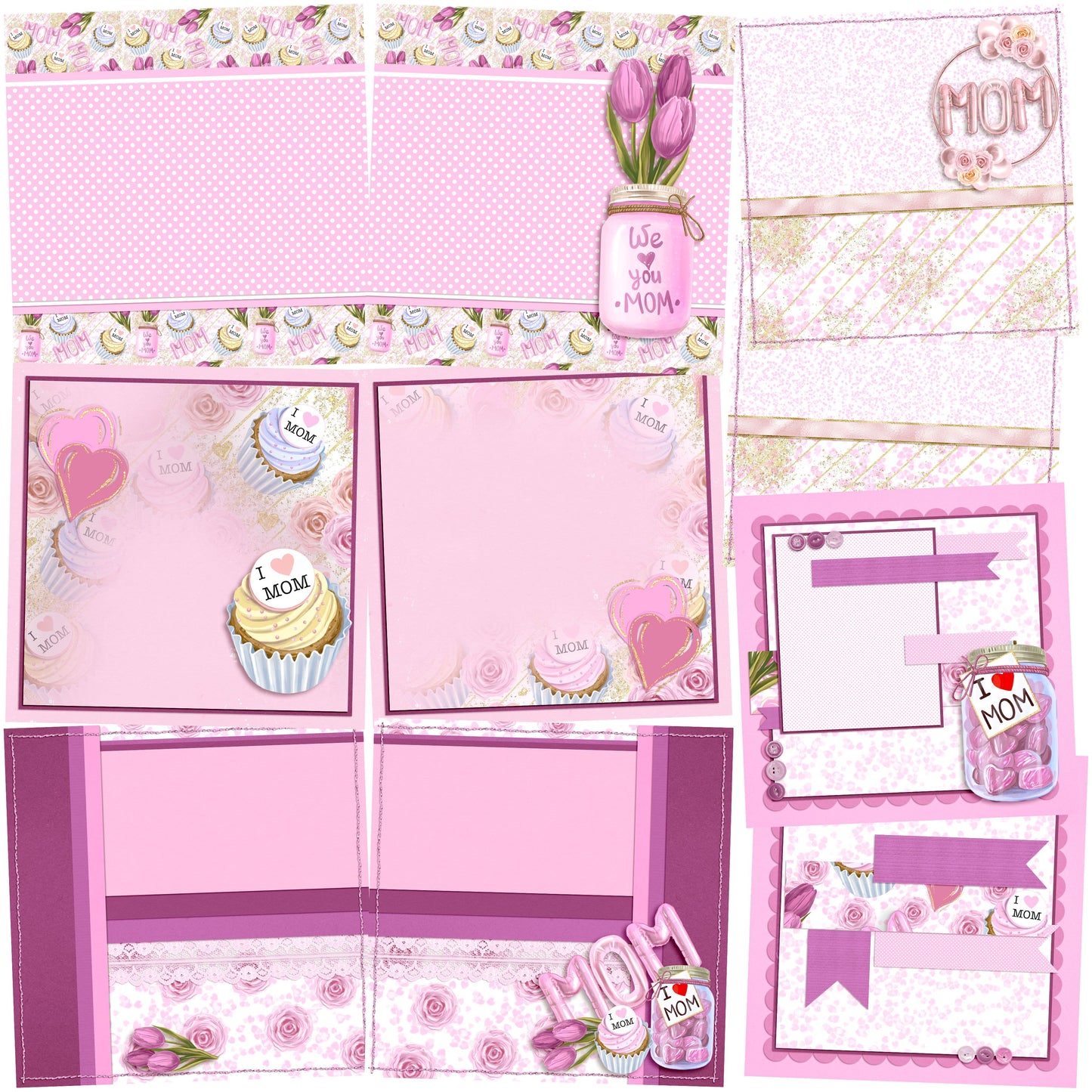 I Heart Mom EZ Background Pages -  Digital Bundle - 10 Digital Scrapbook Pages - INSTANT DOWNLOAD