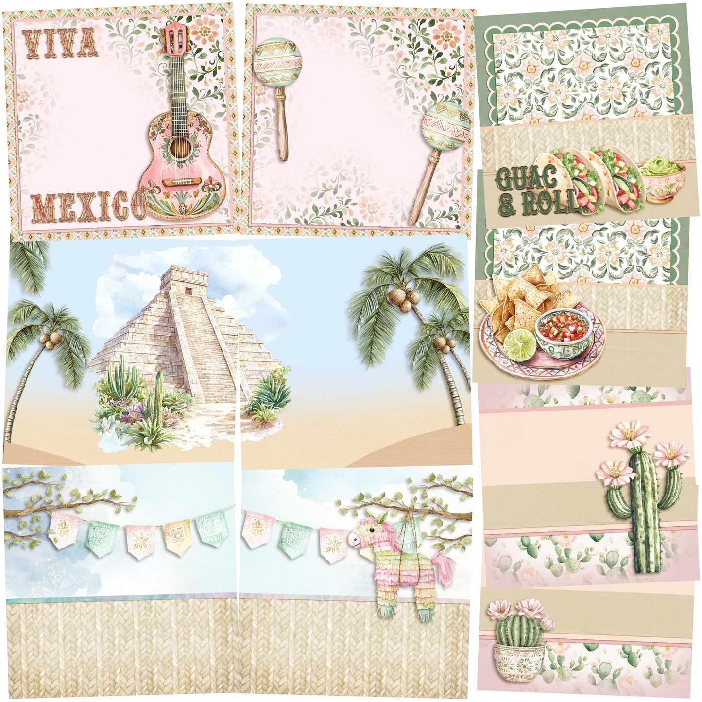 Viva Mexico EZ Background Pages -  Digital Bundle - 10 Digital Scrapbook Pages - INSTANT DOWNLOAD