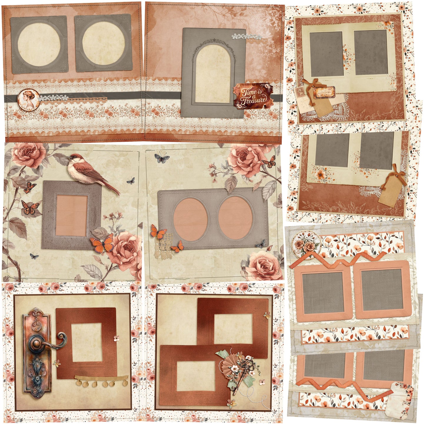 Time is a Treasure - Set of 5 Double Page Scrapbook Layouts - 25-1048