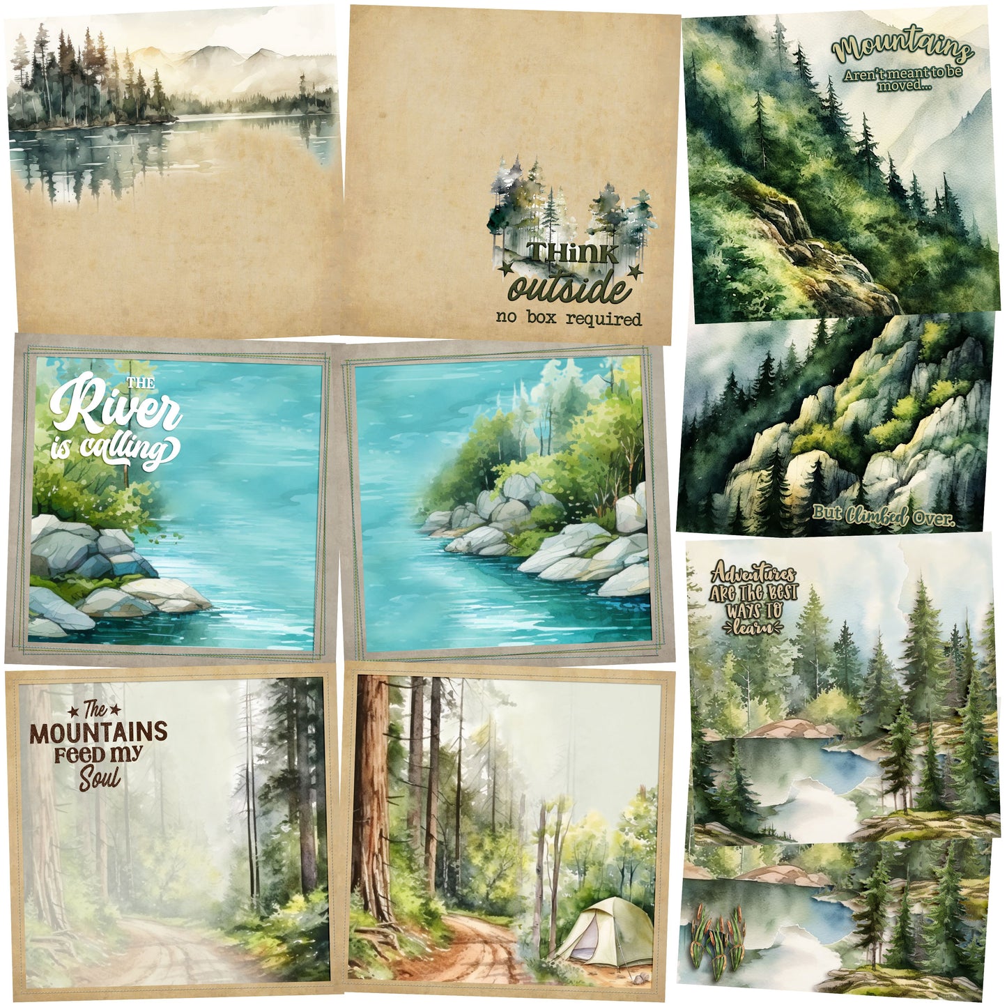 Outside Adventures EZ Background Pages -  Digital Bundle - 10 Digital Scrapbook Pages - INSTANT DOWNLOAD