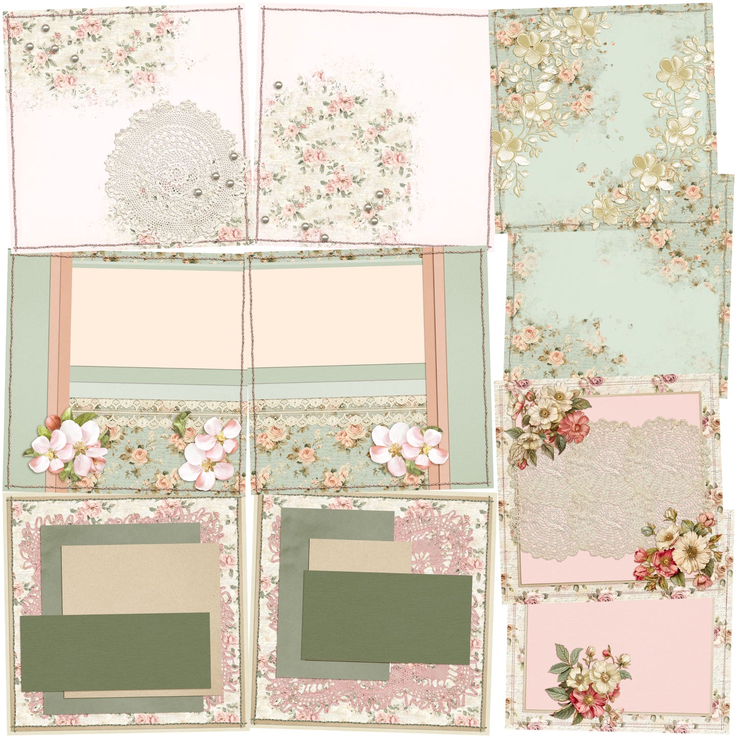 Floral & Lace EZ Background Pages -  Digital Bundle - 10 Digital Scrapbook Pages - INSTANT DOWNLOAD
