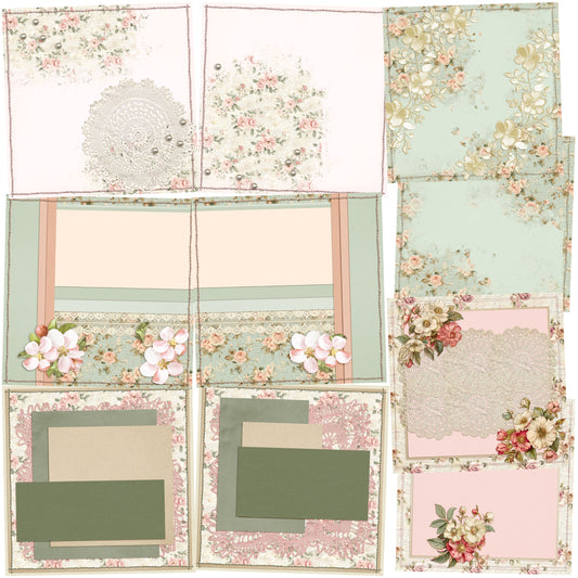 Floral & Lace EZ Background Pages -  Digital Bundle - 10 Digital Scrapbook Pages - INSTANT DOWNLOAD