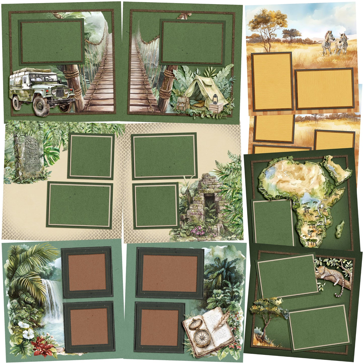 Jungle Safari - Set of 5 Double Page Scrapbook Layouts - 25-1056