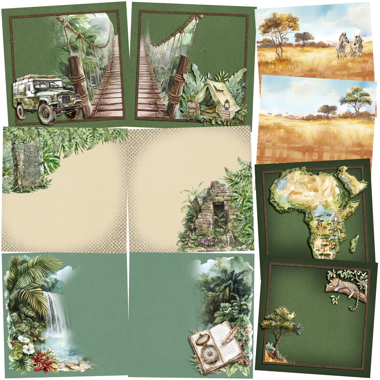 Jungle Safari NPM - Set of 5 Double Page Scrapbook Layouts - 25-1057