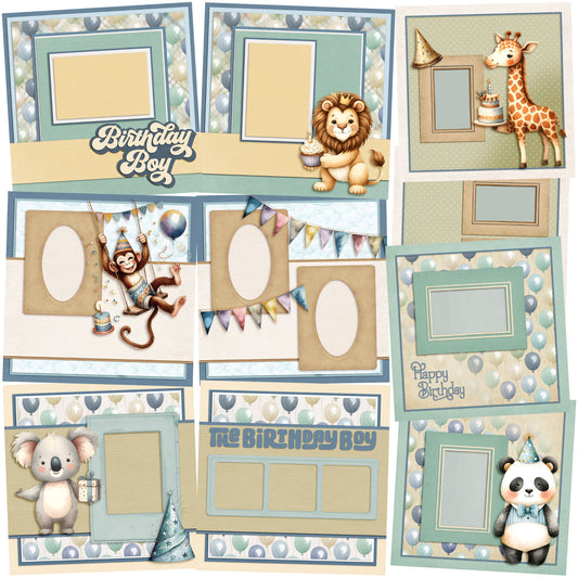 Birthday Boy Animals - Set of 5 Double Page Scrapbook Layouts - 25-1058