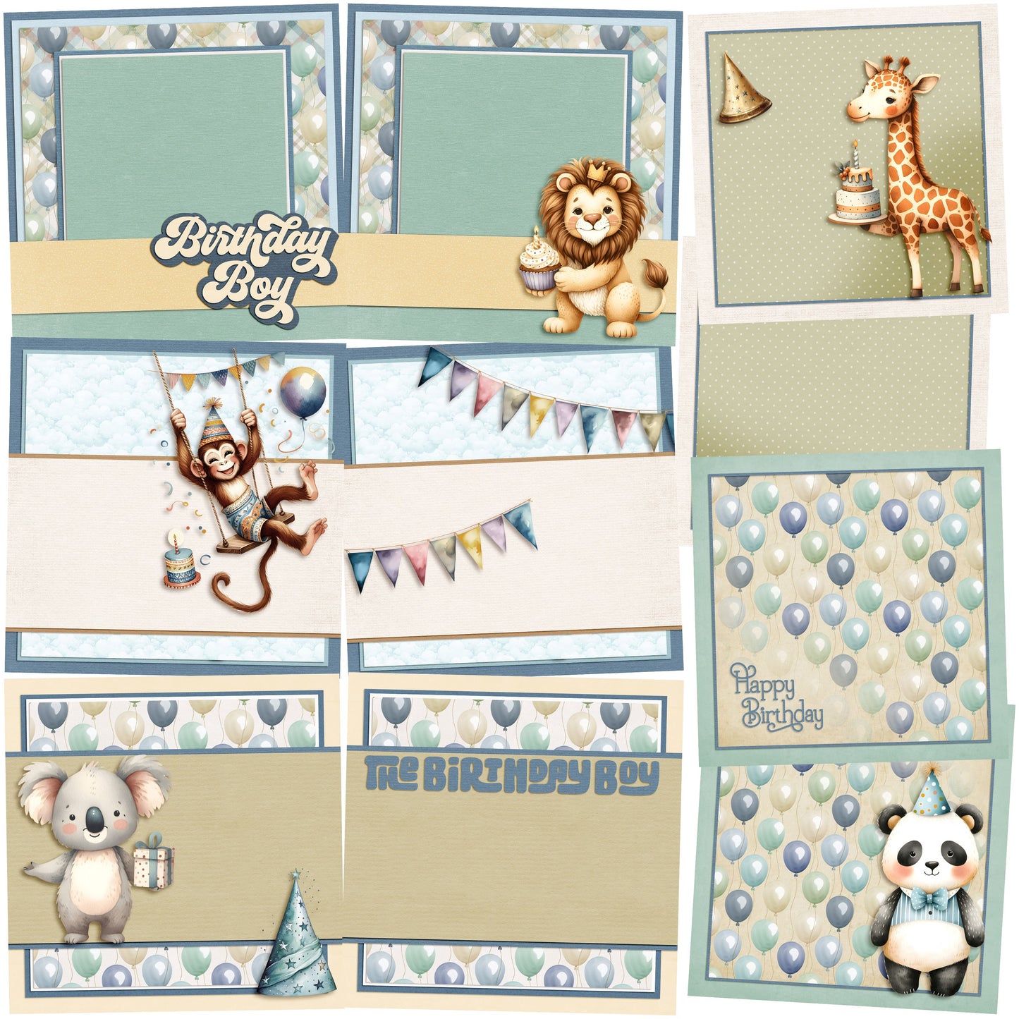 Birthday Boy Animals NPM - Set of 5 Double Page Scrapbook Layouts - 25-1059