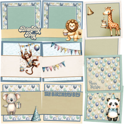 Birthday Boy Animals NPM - Set of 5 Double Page Scrapbook Layouts - 25-1059