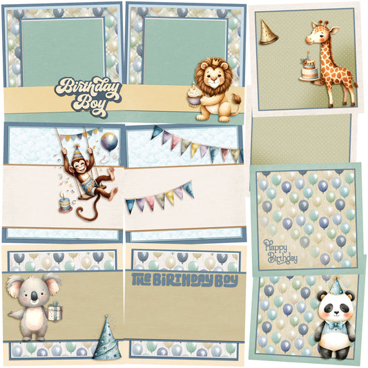 Birthday Boy Animals NPM - Set of 5 Double Page Scrapbook Layouts - 25-1059