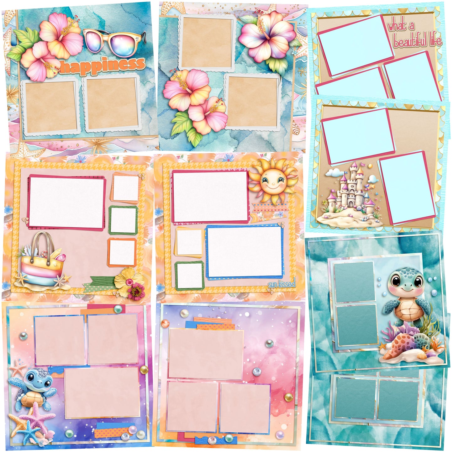 Summer Happiness - Set of 5 Double Page Scrapbook Layouts - 25-1062