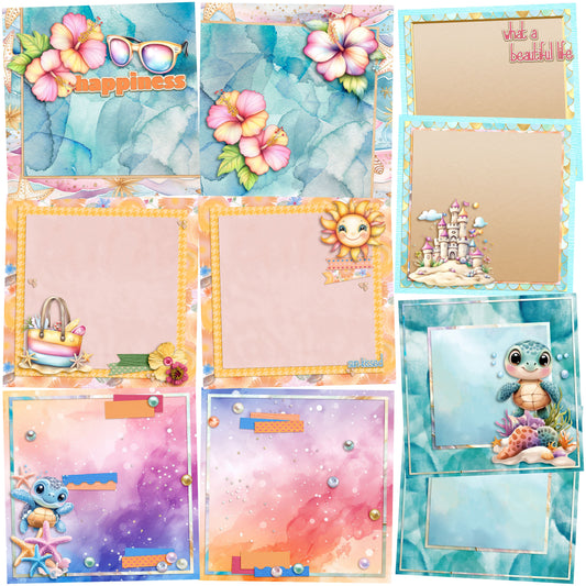Summer Happiness EZ Background Pages -  Digital Bundle - 10 Digital Scrapbook Pages - INSTANT DOWNLOAD