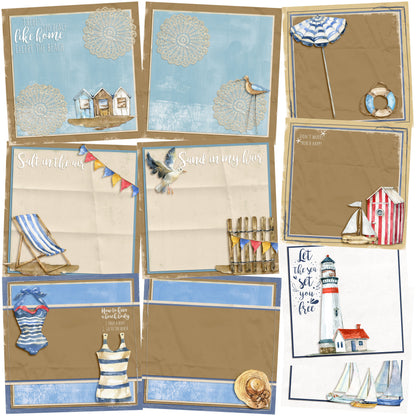 Beach Days EZ Background Pages -  Digital Bundle - 10 Digital Scrapbook Pages - INSTANT DOWNLOAD