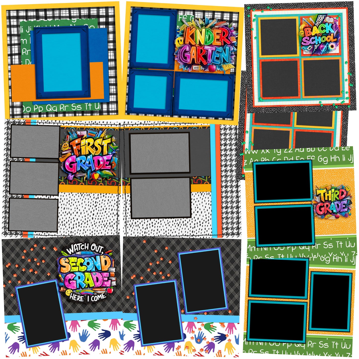Back to School Boy Collection 1 - Set of 5 Double Page Scrapbook Layouts - 25-1066